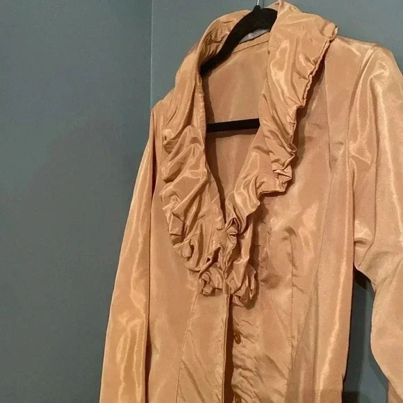 Silvia Tcherassi gold 100% silk ruffle collar long sleeve jacket - size 8